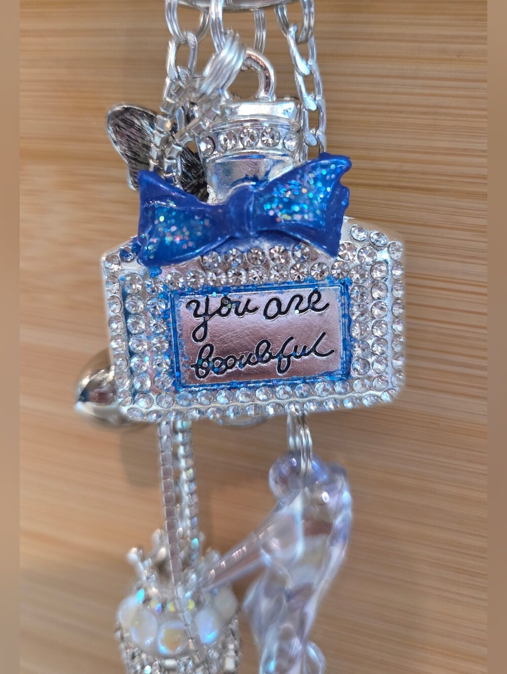 ✨ Luxury Rhinestone "You Are Beautiful" Perfume Bottle Keychain Charm ✨ - Picture 12 of 15